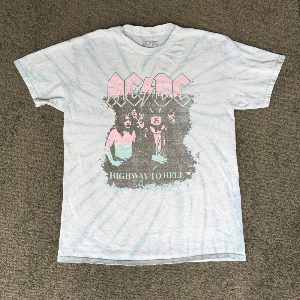 AC/DC Highway‎ to Hell Tie Dye Graphic T-Shirt Blue Pink Small Medium 2022